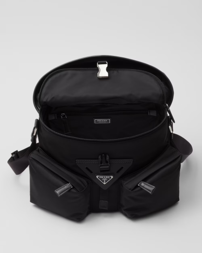 Re-Nylon and leather shoulder bag